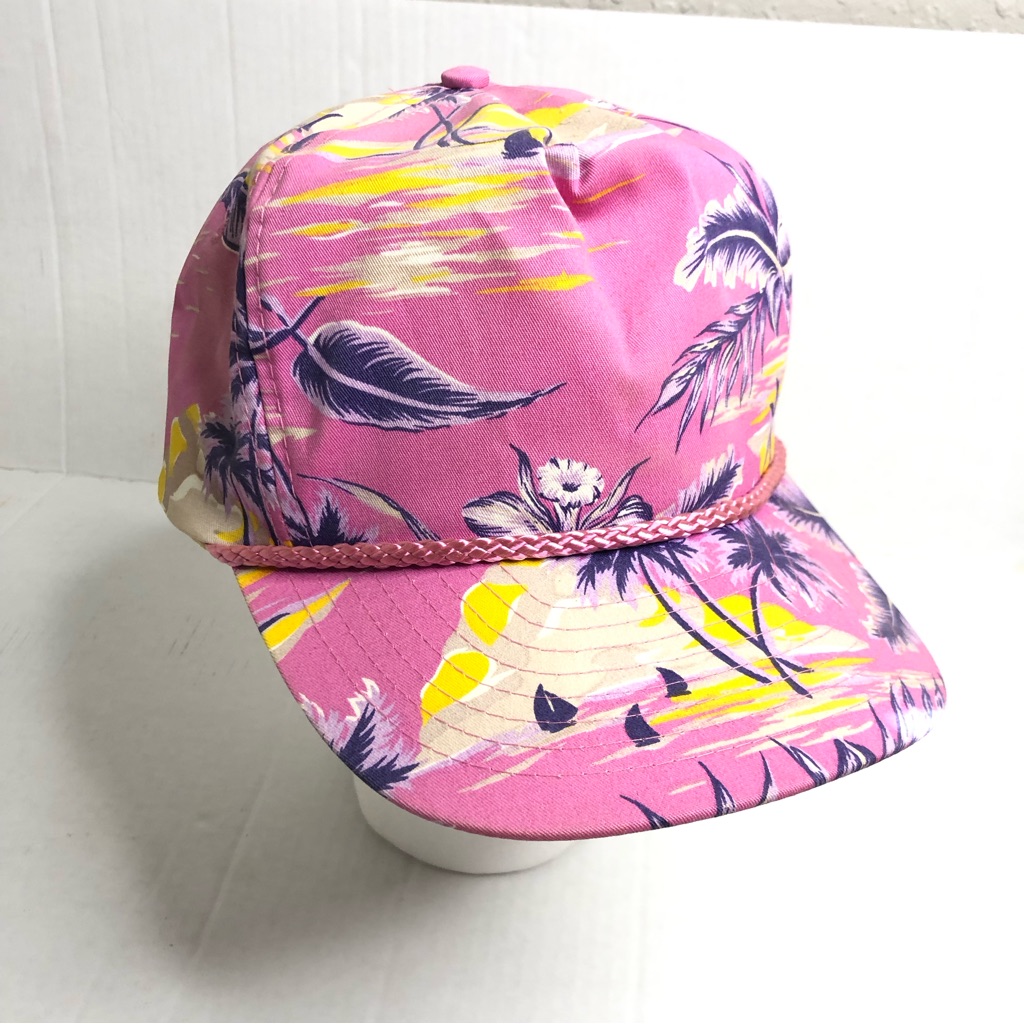 Nissin Tropical Snapback Trucker Hat Vintage Cap Palm Trees Sailboats Pink Nissin Tropical Snapback Trucker Hat Vintage Cap Palm Trees Sailboats Pink